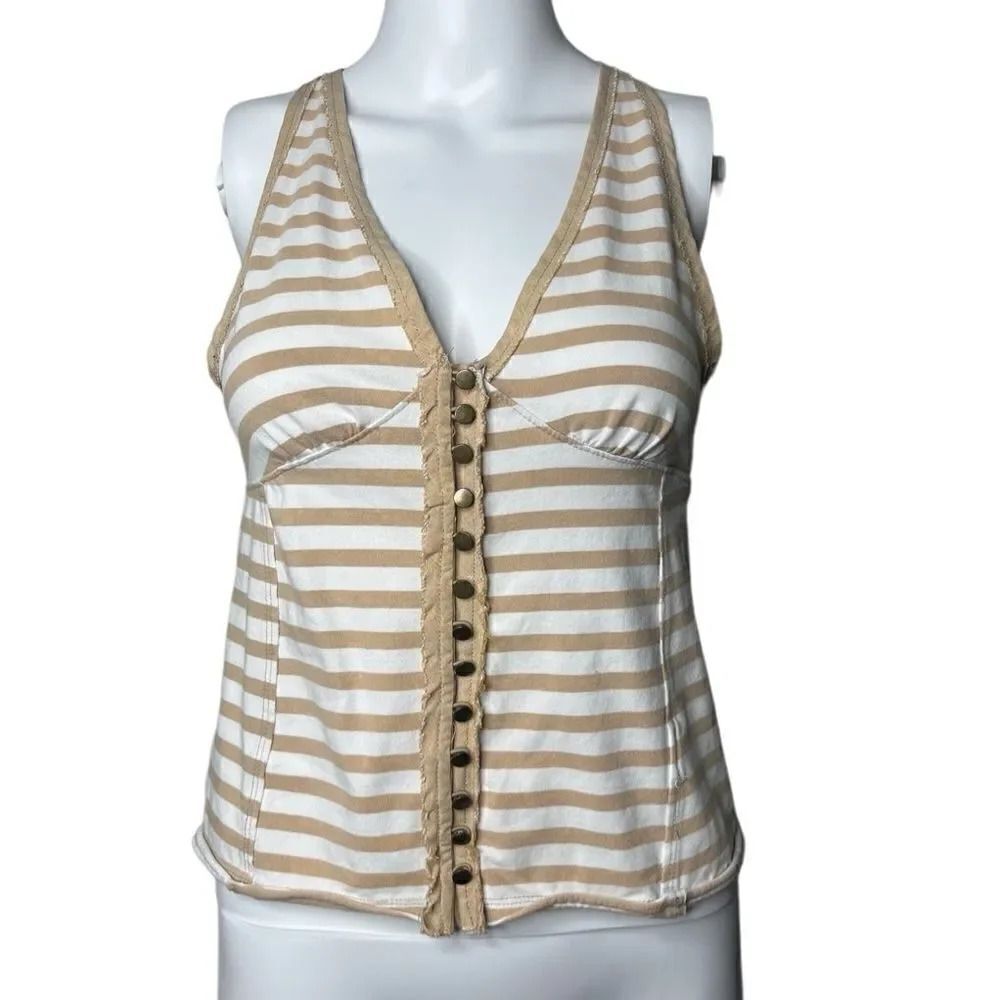 Free People Button Down Striped Tank Top Cream & White Size XXS